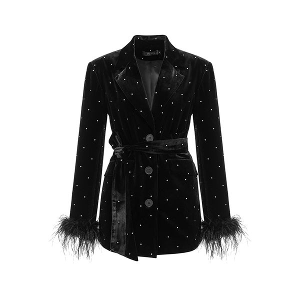 women's suits blazers fall winter 2023 designer suit single button black velvet blazer with feathers s3416 230321, White;black
women's suits blazers fall winter 2023 designer suit single button black velvet blazer with feathers s3416 230321, White;black