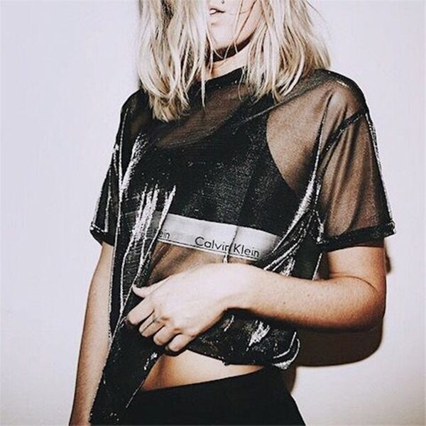 women's t shirts summer women hollow transparent round neck short sleeve t-shirt see through, White
women's t shirts summer women hollow transparent round neck short sleeve t-shirt see through, White