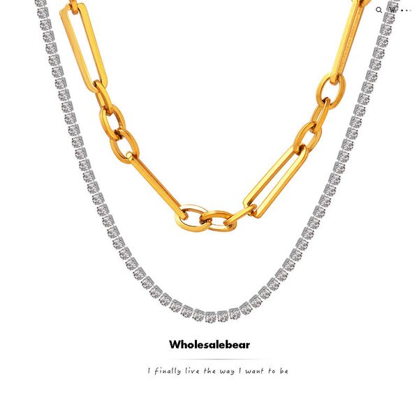 hip hop double layered zircon sweater chains necklace female collar neckchain titanium steel plated 18k gold, Silver
hip hop double layered zircon sweater chains necklace female collar neckchain titanium steel plated 18k gold, Silver