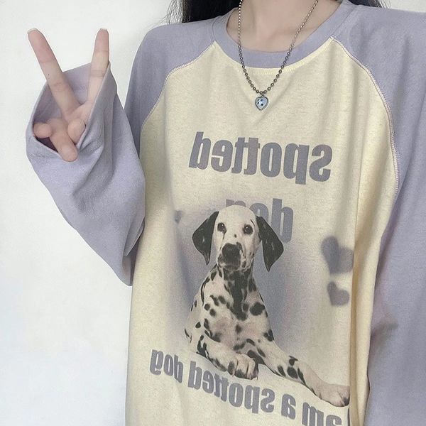 womens tshirt autumn long sleeve clothes cute spotted puppy print tshirt female loose casual student raglan colorblocking 230321, White
womens tshirt autumn long sleeve clothes cute spotted puppy print tshirt female loose casual student raglan colorblocking 230321, White