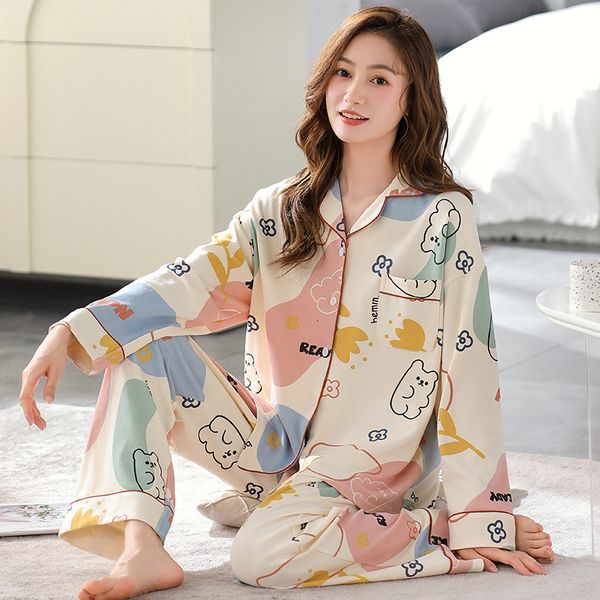 women's sleepwear cotton pajamas women summer long-sleeved trousers two-piece suit women's satin loose printed home wear casual fa, Black;red
women's sleepwear cotton pajamas women summer long-sleeved trousers two-piece suit women's satin loose printed home wear casual fa, Black;red