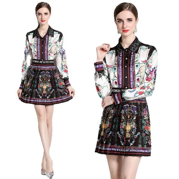 2023 designer two piece graceful dress floral set spring autumn women print shirt and mini skirts cute party 2 piece sets long sleeve office, White
2023 designer two piece graceful dress floral set spring autumn women print shirt and mini skirts cute party 2 piece sets long sleeve office, White