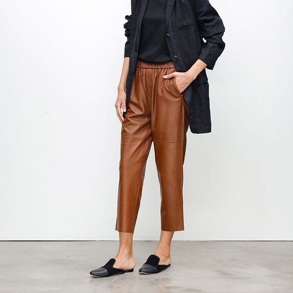 women's pants capris women ropa 100% natural genuine leather trousers femme loose tapered elastic waist khaki/blue casual harlan pants, Black;white
women's pants capris women ropa 100% natural genuine leather trousers femme loose tapered elastic waist khaki/blue casual harlan pants, Black;white