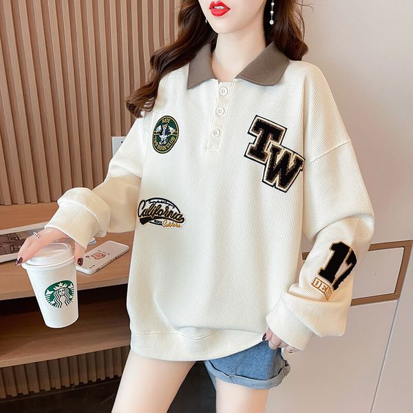 women's hoodies sweatshirts spring and autumn women's new plush thickened polo embroidery medium length loose large sweater size m, Black
women's hoodies sweatshirts spring and autumn women's new plush thickened polo embroidery medium length loose large sweater size m, Black