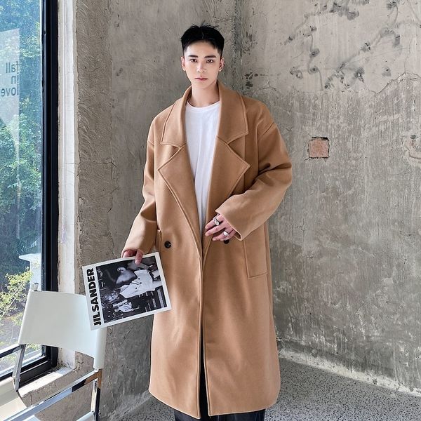men's wool blends medium long double breasted cashmere coat winter clothes korean loose large casual hickened knee tweed 230321, Black
men's wool blends medium long double breasted cashmere coat winter clothes korean loose large casual hickened knee tweed 230321, Black