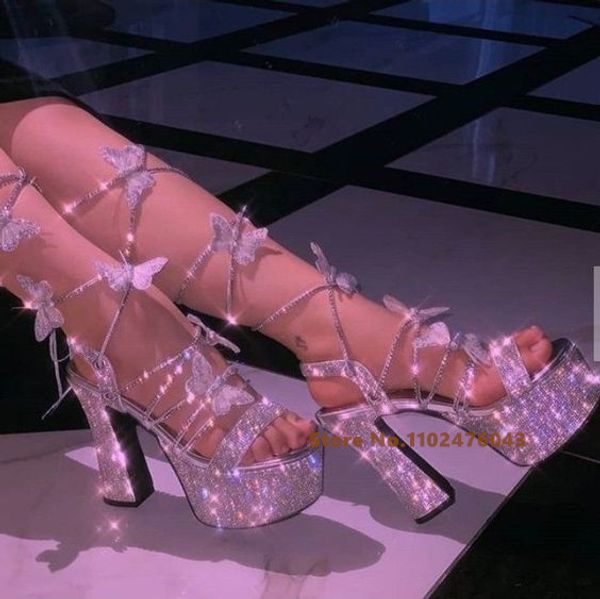 sandals spice girl blingbling super high heel flash diamond butterfly bandage peep toe square women party dress shoes 230321, Black 
sandals spice girl blingbling super high heel flash diamond butterfly bandage peep toe square women party dress shoes 230321, Black