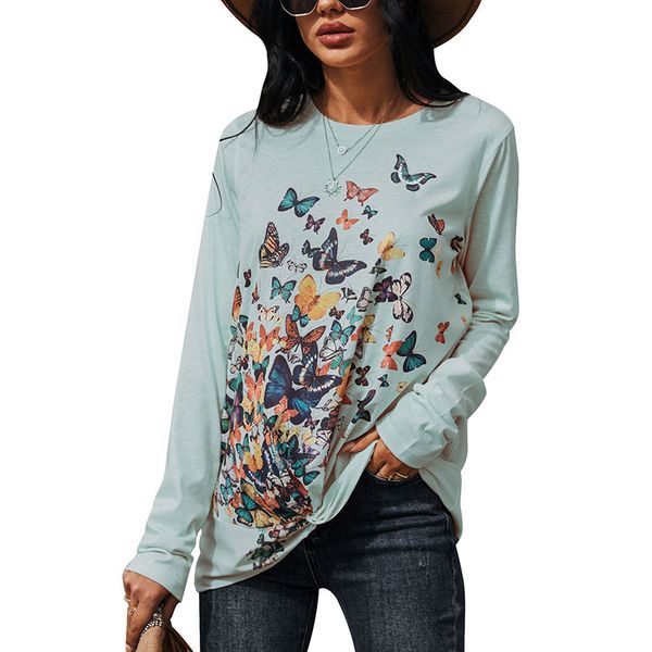 crew neck butterflies printed women's t-shirt long lengt panelled fashion pullover & tees with regular long sleeves spring autumn, White
crew neck butterflies printed women's t-shirt long lengt panelled fashion pullover & tees with regular long sleeves spring autumn, White