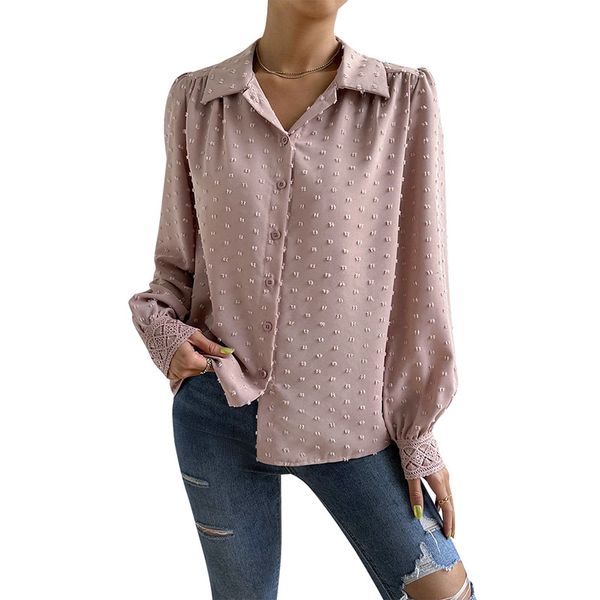 lapel collar cardigan fashion women's shirt single breasted button down loose solid color lace cuff puff long sleeves blouse hairball j, White
lapel collar cardigan fashion women's shirt single breasted button down loose solid color lace cuff puff long sleeves blouse hairball j, White