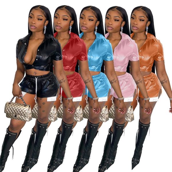 designer bulk wholesale women's tracksuits pu summer shorts two piece set leather crop shirts slipt shorts pocket women outfits tracksu, Gray
designer bulk wholesale women's tracksuits pu summer shorts two piece set leather crop shirts slipt shorts pocket women outfits tracksu, Gray