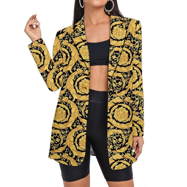 women's suits blazers fashion baroque golden floral print blazer's lady office clothing long jackets drop wholesale oversized 2303, White;black
women's suits blazers fashion baroque golden floral print blazer's lady office clothing long jackets drop wholesale oversized 2303, White;black