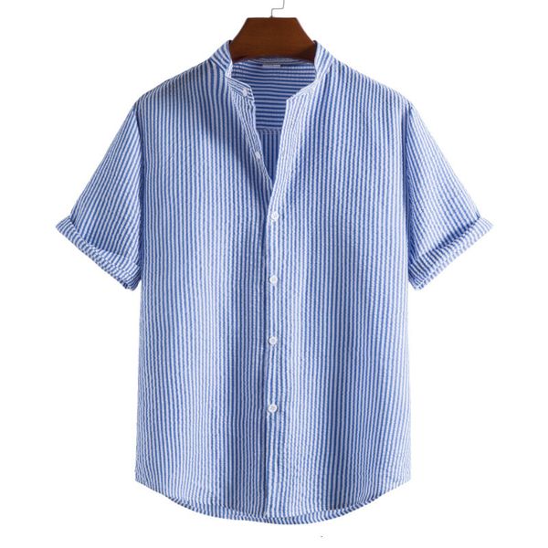 men's casual shirts shirts for men men's fashion trends stand collar striped short sleeve shirt men's clothing 230322, White;black 
men's casual shirts shirts for men men's fashion trends stand collar striped short sleeve shirt men's clothing 230322, White;black