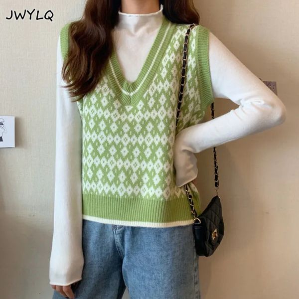 women's vests korean argyle lattice sleeveless preppy style knitted vest women fashion sweet v-neck loose sweaters basic student sweate, Black;white
women's vests korean argyle lattice sleeveless preppy style knitted vest women fashion sweet v-neck loose sweaters basic student sweate, Black;white