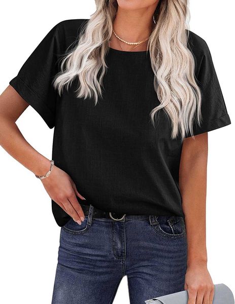 women's blouses short sleeve cotton linen shirts casual loose round collar solid t-shirt for womenuusz, White
women's blouses short sleeve cotton linen shirts casual loose round collar solid t-shirt for womenuusz, White