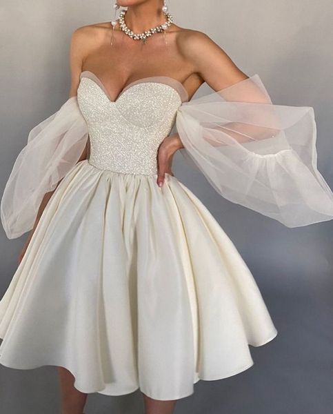 off the shoulder ivory short wedding dress 2023 sweetheart puff sleeves satin sequined glitter bridal party gowns robe de soiree, White
off the shoulder ivory short wedding dress 2023 sweetheart puff sleeves satin sequined glitter bridal party gowns robe de soiree, White