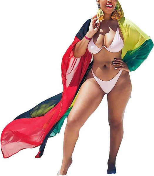 women's swimwear bsubseach plus size women chiffon beach bikini cover up colorful splicing kimono cardigan, White;black
women's swimwear bsubseach plus size women chiffon beach bikini cover up colorful splicing kimono cardigan, White;black