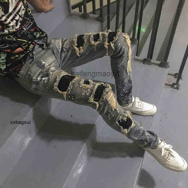 mens jeans designer european and american high street fashion light color white scraped holes beggar pants with diamond slim fit, Blue
mens jeans designer european and american high street fashion light color white scraped holes beggar pants with diamond slim fit, Blue