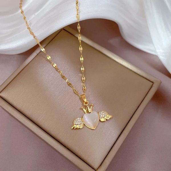 fashion income opal heart pendant necklace for women personality angel wings heart necklace jewelry accessories birthday gifts, Silver
fashion income opal heart pendant necklace for women personality angel wings heart necklace jewelry accessories birthday gifts, Silver