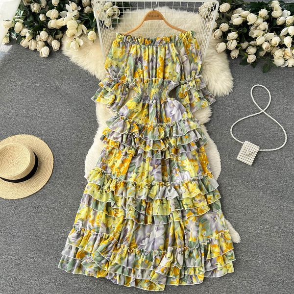 summer new dress korean sweet gentle style off shoulder fragmented french retro slim cake dress large swing dress, Black;gray
summer new dress korean sweet gentle style off shoulder fragmented french retro slim cake dress large swing dress, Black;gray