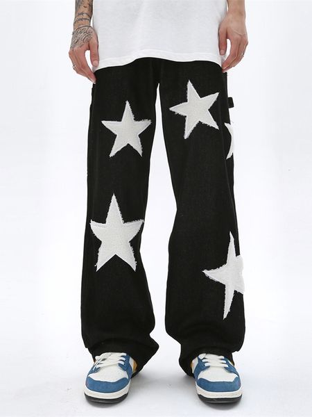 mens jeans four seasons pentagram flocking embroidery trend loose straight pants wide leg streetwear ins 230321, Blue
mens jeans four seasons pentagram flocking embroidery trend loose straight pants wide leg streetwear ins 230321, Blue