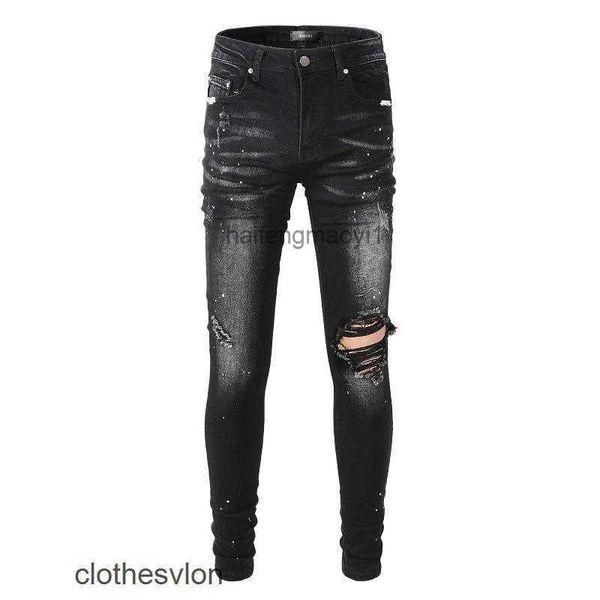 designer jeans es jean high street brand black perforated splash jeans men's summer american washing slim straight pants, Blue
designer jeans es jean high street brand black perforated splash jeans men's summer american washing slim straight pants, Blue