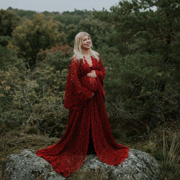 red lace maternity dress for pregnant women flare long sleeve prom gown boho bridal robe pshoot dresses, Black
red lace maternity dress for pregnant women flare long sleeve prom gown boho bridal robe pshoot dresses, Black