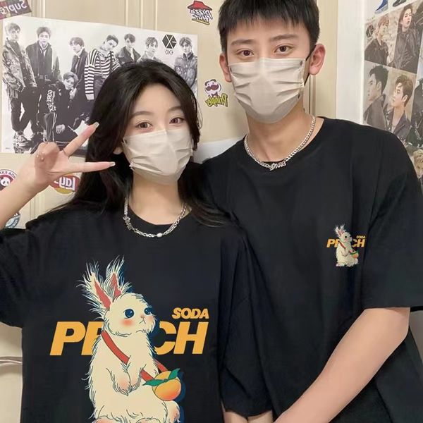 summer couple short sleeve t-shirt womens fashion ins versatile bears loose ink print bf mid length top, White;black
summer couple short sleeve t-shirt womens fashion ins versatile bears loose ink print bf mid length top, White;black