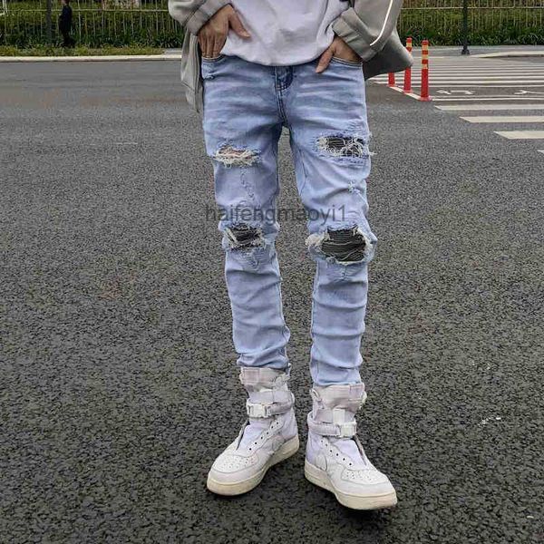 mens jeans designer european and american fashion brand light color perforated slim fit small feet highend leisure long pants, Blue
mens jeans designer european and american fashion brand light color perforated slim fit small feet highend leisure long pants, Blue