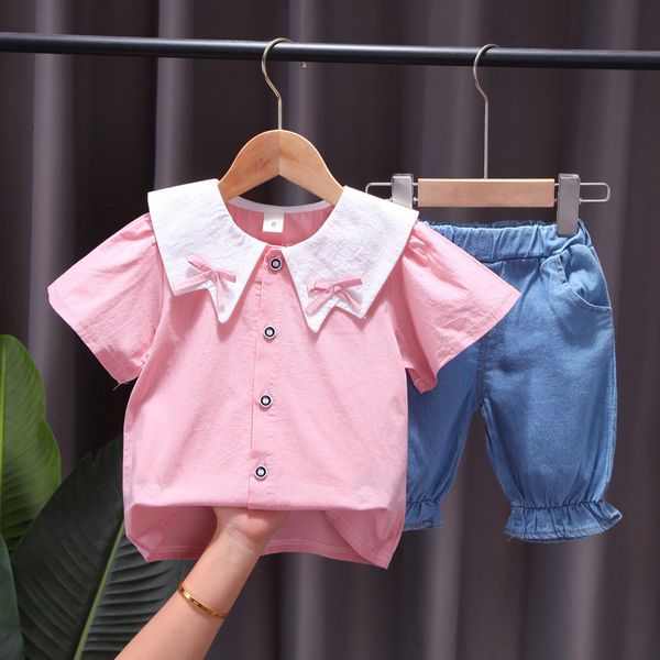 clothing sets summer clothes for girls 3-4 years solid color turn-down collar short sleeve shirts and denim shorts children's clothing, White
clothing sets summer clothes for girls 3-4 years solid color turn-down collar short sleeve shirts and denim shorts children's clothing, White