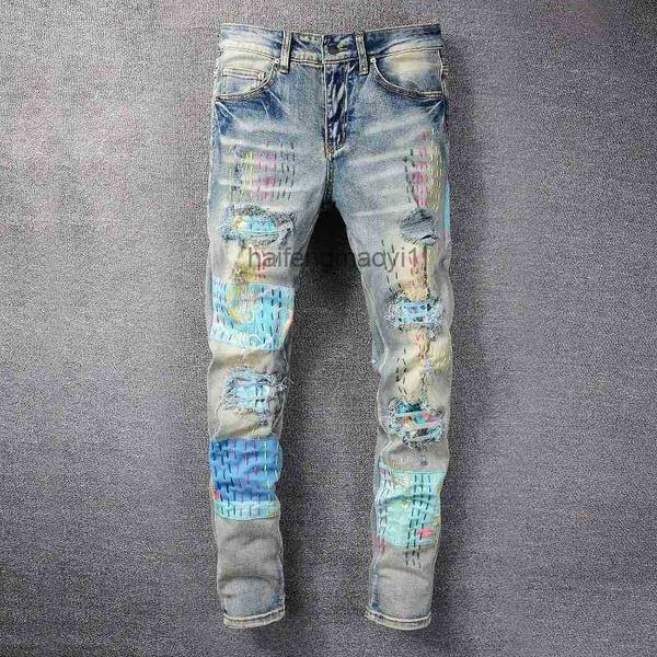 mens jeans designer european and american new color needle and thread embroidery broken copper patch jeans men's elastic slim, Blue
mens jeans designer european and american new color needle and thread embroidery broken copper patch jeans men's elastic slim, Blue