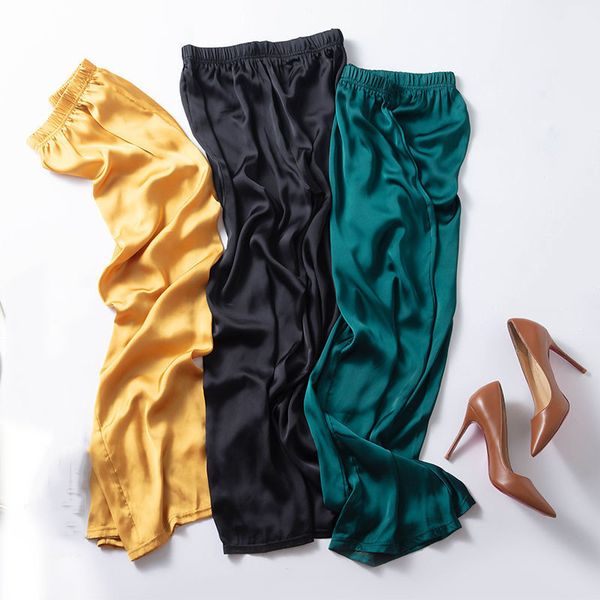 women's pants s chic silky satin solid color wide leg pant summer loose high waist straight casual big size elastic waistline trousers, Black;white
women's pants s chic silky satin solid color wide leg pant summer loose high waist straight casual big size elastic waistline trousers, Black;white