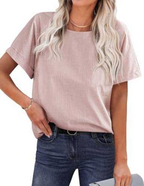 women's blouses short sleeve cotton linen shirts casual loose round collar solid t-shirt for women5akg, White
women's blouses short sleeve cotton linen shirts casual loose round collar solid t-shirt for women5akg, White