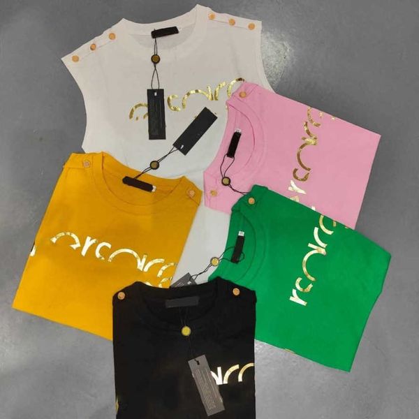 23ss women designer brand sleeveless vest t-shirt gilded letter-printed round neck pure cotton t-shirts casual trend womens clothing, White;black
23ss women designer brand sleeveless vest t-shirt gilded letter-printed round neck pure cotton t-shirts casual trend womens clothing, White;black