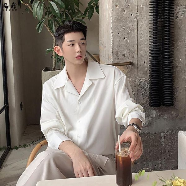men's casual shirts spring cuban collar solid color long sleeve silk shirt men korean clothes trend handsome casual loose button up shi, White;black
men's casual shirts spring cuban collar solid color long sleeve silk shirt men korean clothes trend handsome casual loose button up shi, White;black