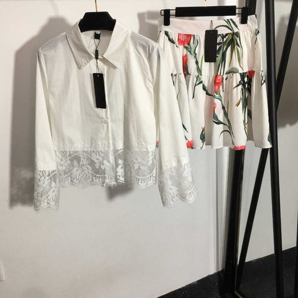 23ss brand designer women shirt skirt set lace patchwork lapel long sleeve shirt floral print high waist short skirt womens clothes, White
23ss brand designer women shirt skirt set lace patchwork lapel long sleeve shirt floral print high waist short skirt womens clothes, White