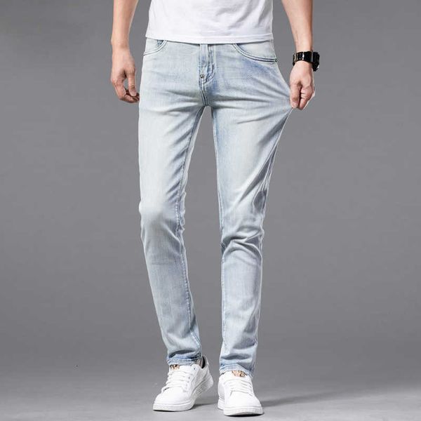 jeans washed men's spring summer thin slim fit elastic feet long pants brand wear, Blue
jeans washed men's spring summer thin slim fit elastic feet long pants brand wear, Blue