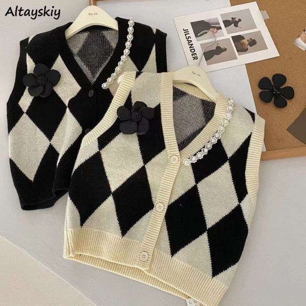 women's vests sweater vest women design beading flower argyle vests retro high street single breasted v-neck sleeveless knitted sweater, Black;white
women's vests sweater vest women design beading flower argyle vests retro high street single breasted v-neck sleeveless knitted sweater, Black;white