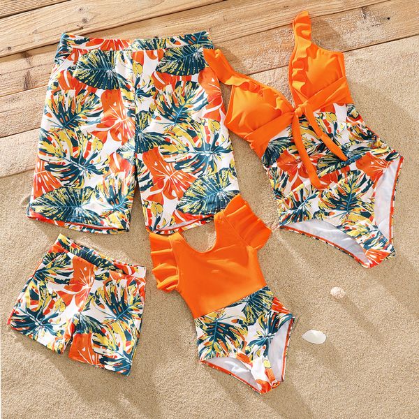 family matching outfits patpat swimsuit orange all over tropical plant print splicing ruffle and swim trunks shorts 230322, Blue
family matching outfits patpat swimsuit orange all over tropical plant print splicing ruffle and swim trunks shorts 230322, Blue