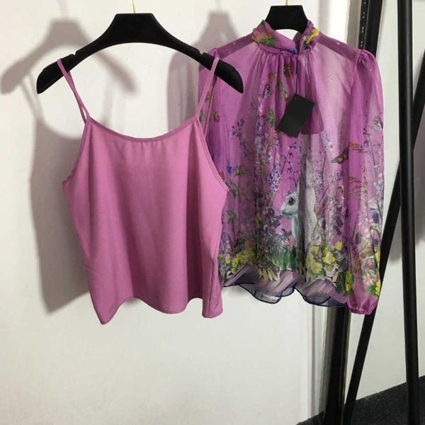 23ss brand designer women sling shirt set butterfly flower print bow lace-up long-sleeved high neck shirts suspender lining with womens clot, White
23ss brand designer women sling shirt set butterfly flower print bow lace-up long-sleeved high neck shirts suspender lining with womens clot, White