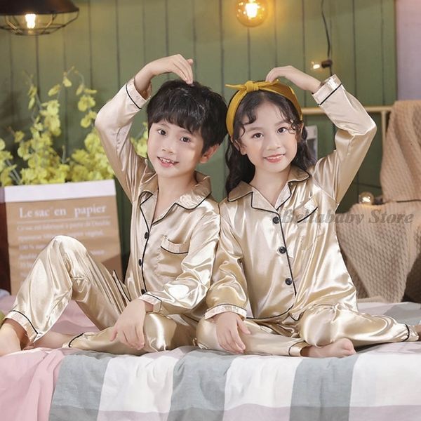 pajamas champagne gold satin silk set for kids boys pyjamas baby girl sleepweear spring autumn longshort sleeve nightwear 314y 230322, Blue;red
pajamas champagne gold satin silk set for kids boys pyjamas baby girl sleepweear spring autumn longshort sleeve nightwear 314y 230322, Blue;red