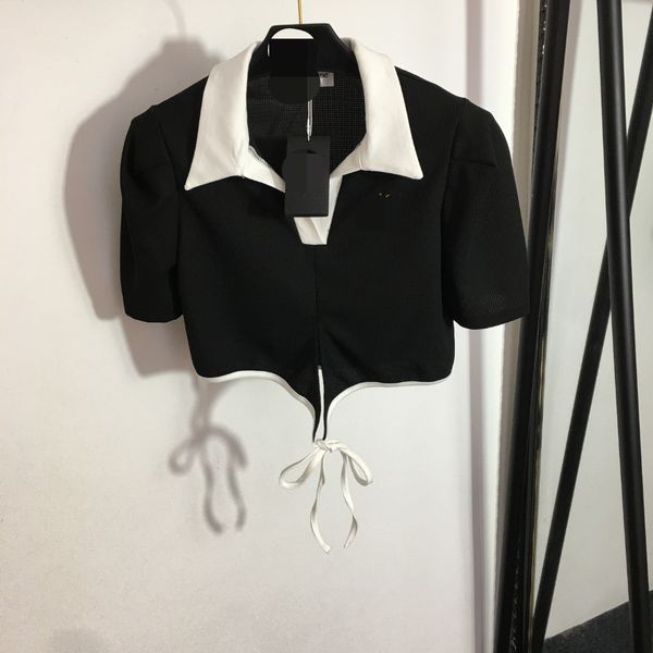312 2023 spring brand same style sweater short sleeve black lapel neck pullover fashion womens clothes womens meiyi1461, White;black
312 2023 spring brand same style sweater short sleeve black lapel neck pullover fashion womens clothes womens meiyi1461, White;black