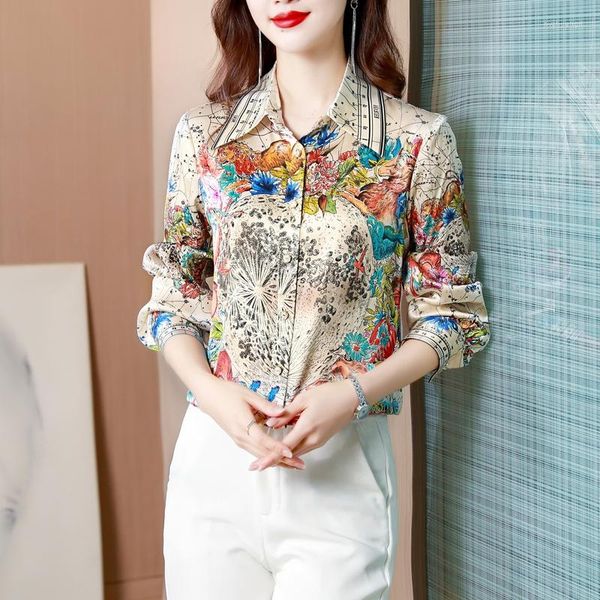 women's blouses printed satin women autumn office lady long sleeve silk polo-neck commuter shirts button up shirt, White
women's blouses printed satin women autumn office lady long sleeve silk polo-neck commuter shirts button up shirt, White
