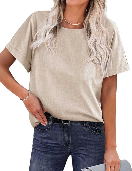 women's blouses short sleeve cotton linen shirts casual loose round collar solid t-shirt for women2azs, White
women's blouses short sleeve cotton linen shirts casual loose round collar solid t-shirt for women2azs, White