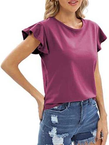 women's short sleeve crew neck t-shirts summer ruffled t-shirts casual loose cotton teesn13v, White
women's short sleeve crew neck t-shirts summer ruffled t-shirts casual loose cotton teesn13v, White