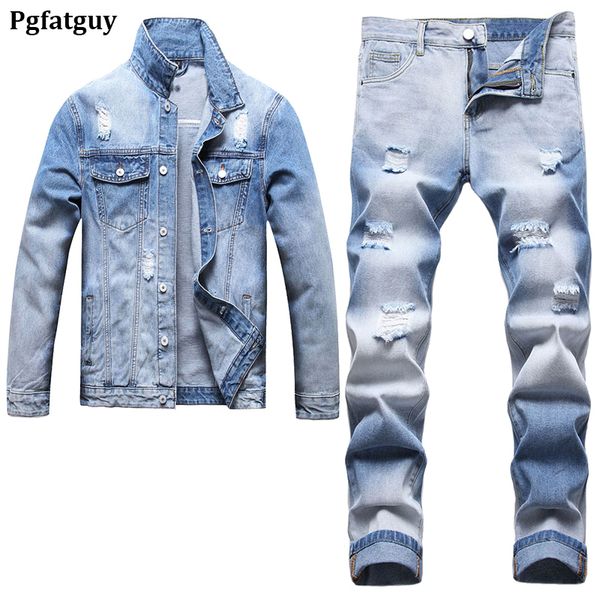 slim-fit light blue tracksuits ripped style men's jacket/jeans sets casual loose long sleeve matching denim pants color contrast design, Gray
slim-fit light blue tracksuits ripped style men's jacket/jeans sets casual loose long sleeve matching denim pants color contrast design, Gray