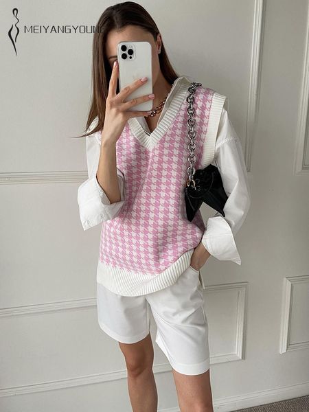 women's vests meiyangyoung sweater vest women autumn v neck sleeveless vintage houndstooth knitted ladies sweaters vest female waistcoa, Black;white
women's vests meiyangyoung sweater vest women autumn v neck sleeveless vintage houndstooth knitted ladies sweaters vest female waistcoa, Black;white