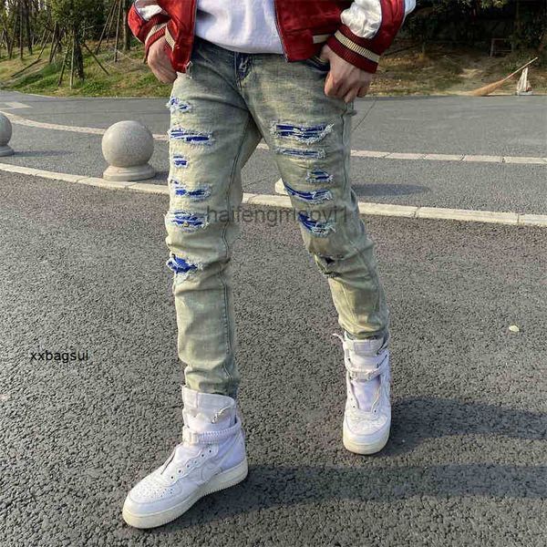 mens jeans designer new light color retro worn hole print patch elastic slim fit little foot trendy 837 hip hop, Blue
mens jeans designer new light color retro worn hole print patch elastic slim fit little foot trendy 837 hip hop, Blue