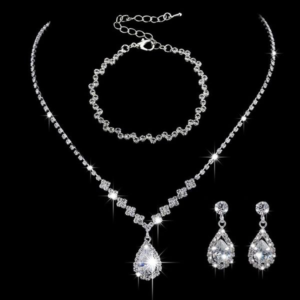 20 sets/lot necklace earring bracelet suit inlaid zircon rhinestone twinkle non fading bridal decorate adjeustable length necklace women wed, Silver
20 sets/lot necklace earring bracelet suit inlaid zircon rhinestone twinkle non fading bridal decorate adjeustable length necklace women wed, Silver
