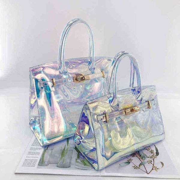 tote bags street jelly transparent bag laser mirage beach bag pvc portable one shoulder straddle women's bags 220514
tote bags street jelly transparent bag laser mirage beach bag pvc portable one shoulder straddle women's bags 220514