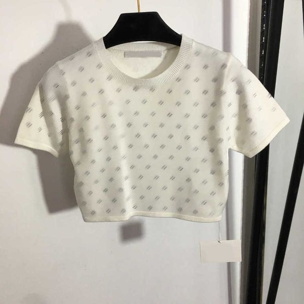 23ss designer brand women knitted short sleeve round neck all letter drill knit short sleeve t-shirt short style womens clothes, White
23ss designer brand women knitted short sleeve round neck all letter drill knit short sleeve t-shirt short style womens clothes, White