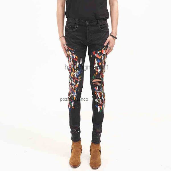 designer men jeans ch high street fashion brand old black splash spray paint knee hole slim fit small foot elastic jeans men hip, Blue
designer men jeans ch high street fashion brand old black splash spray paint knee hole slim fit small foot elastic jeans men hip, Blue